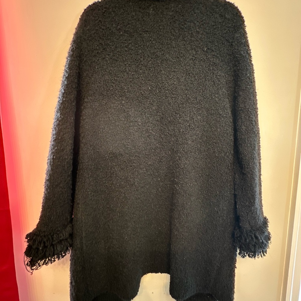 Vintage 90’s/Y2K Sideeffects Black Fuzzy Open Front Long Cardigan Size Medium - Picture 4 of 5